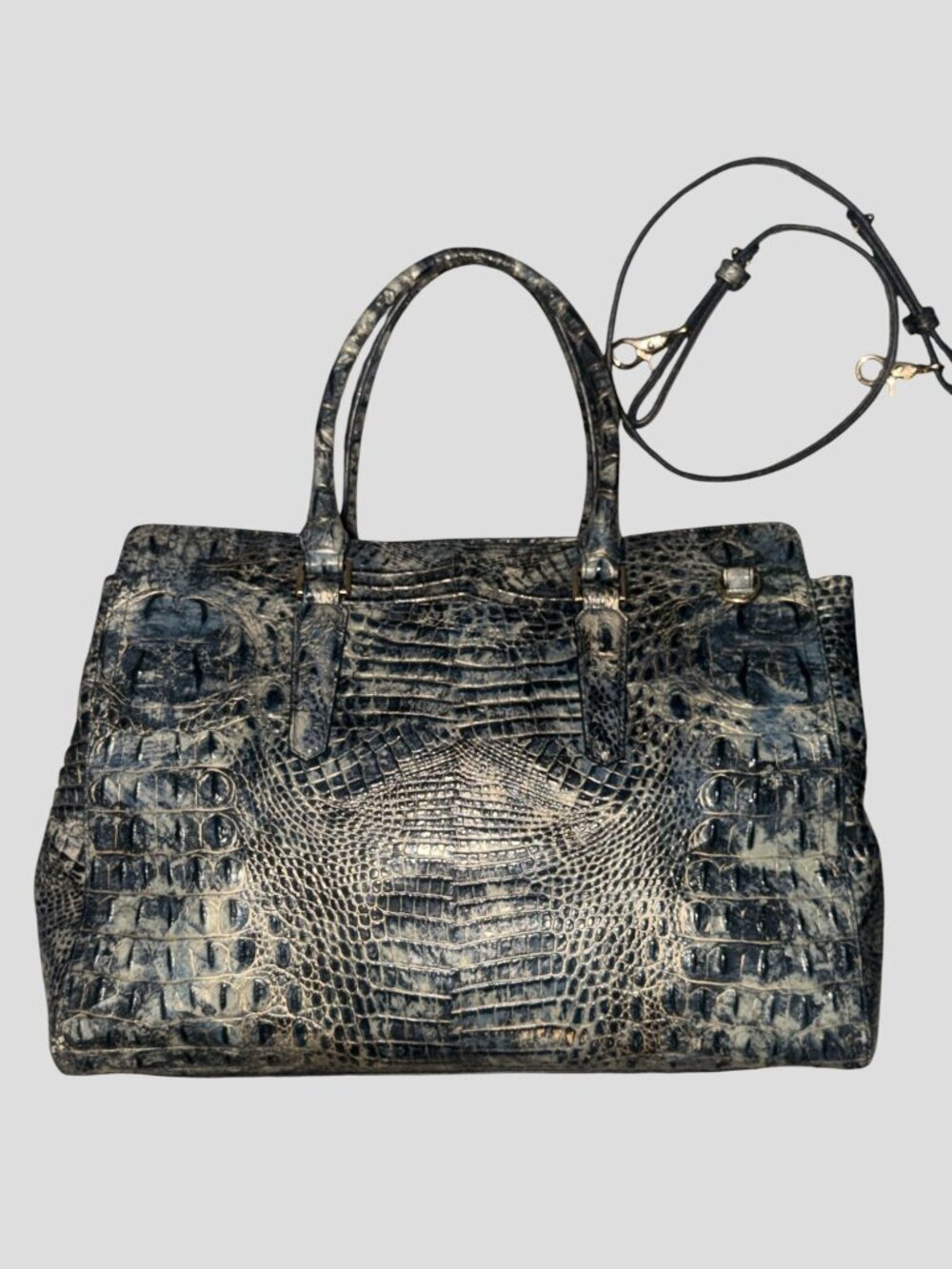 Brahmin Finley Carryall Blue Shadow Melbourne Croc Embossed Leather Doctors Bag - Picture 7 of 15